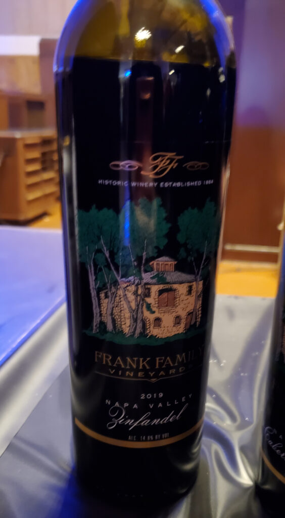 A wine bottle: Frank Family 2019 Zinfandel