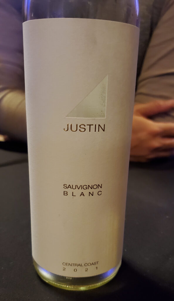 A wine bottle: Justin Sauvignon Blanc 2021 Central Coast