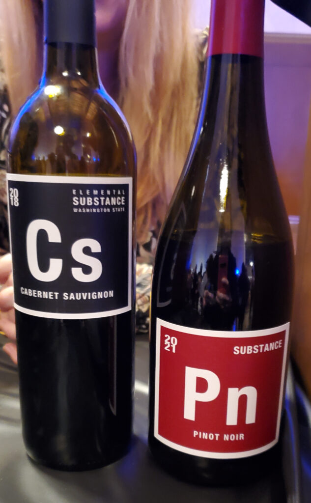 Two wine bottles: Substance Cabernet Sauvignon and Pinot Noir