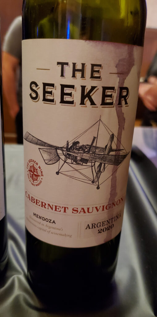 A wine bottle: Seeker Cab Sauv Mendoza Argentina